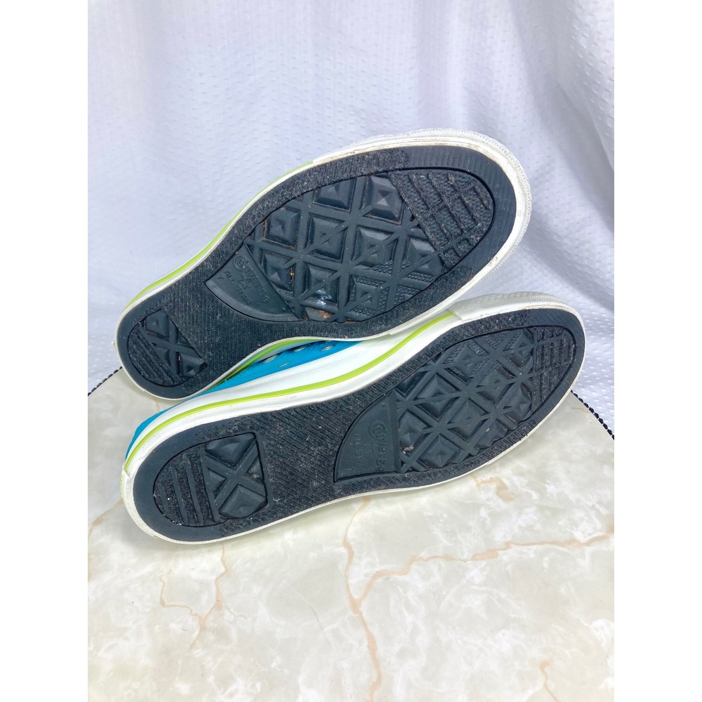 Converse Low Top Double Tongue Shoes Womens Sz 9 Blue Lime Green Canvas Sneakers - Picture 12 of 12